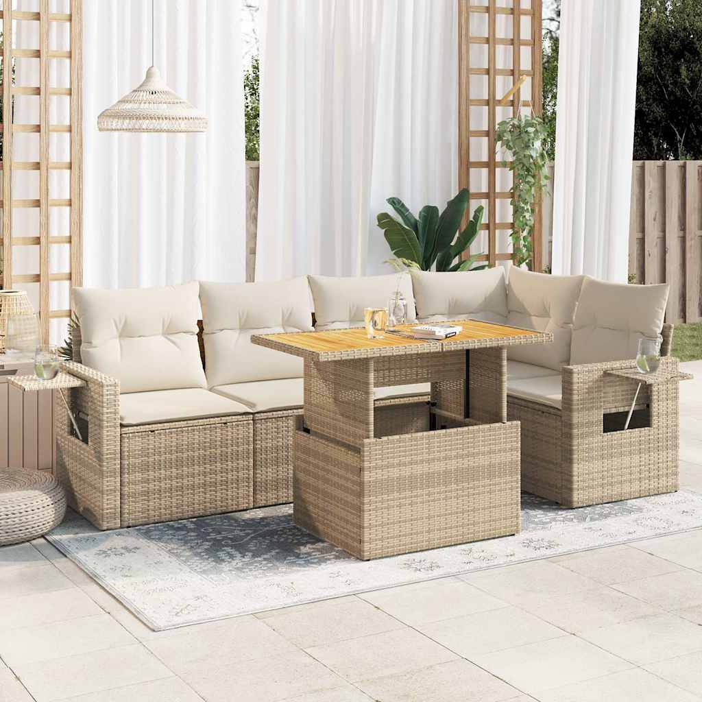 vidaXL Set Divano da Giardino 6 pz con Cuscini Beige in Polyrattan