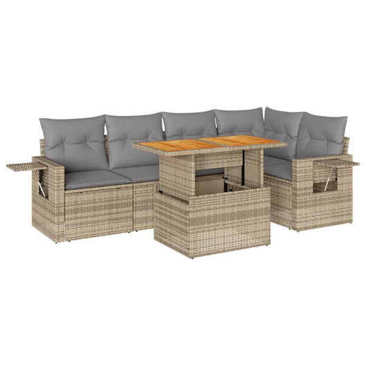 vidaXL Set Divano da Giardino 6 pz con Cuscini Beige in Polyrattan