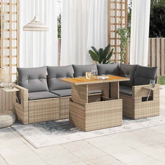 vidaXL Set Divano da Giardino 6 pz con Cuscini Beige in Polyrattan