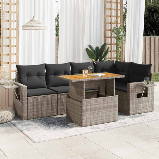 Set Divano da Giardino 6 pz con Cuscini Grigio in Polyrattan