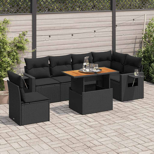 Set Divani da Giardino con Cuscini 7pz Nero Polyrattan