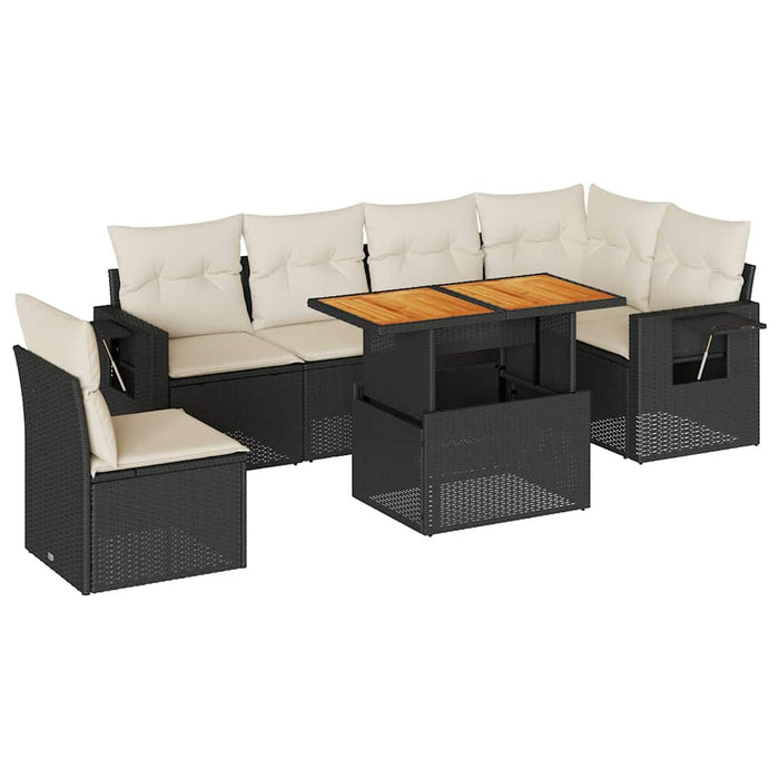 Set Divani da Giardino con Cuscini 7pz Nero Polyrattan