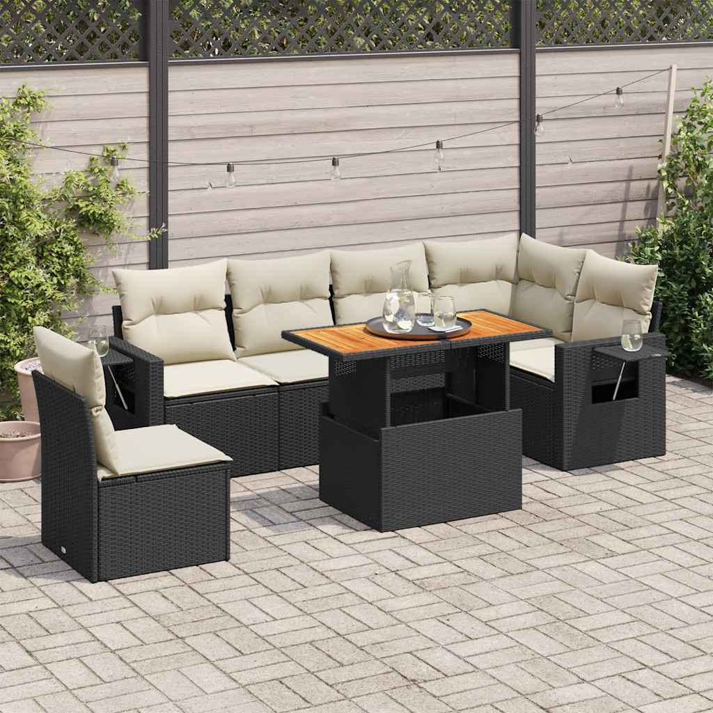 Set Divani da Giardino con Cuscini 7pz Nero Polyrattan