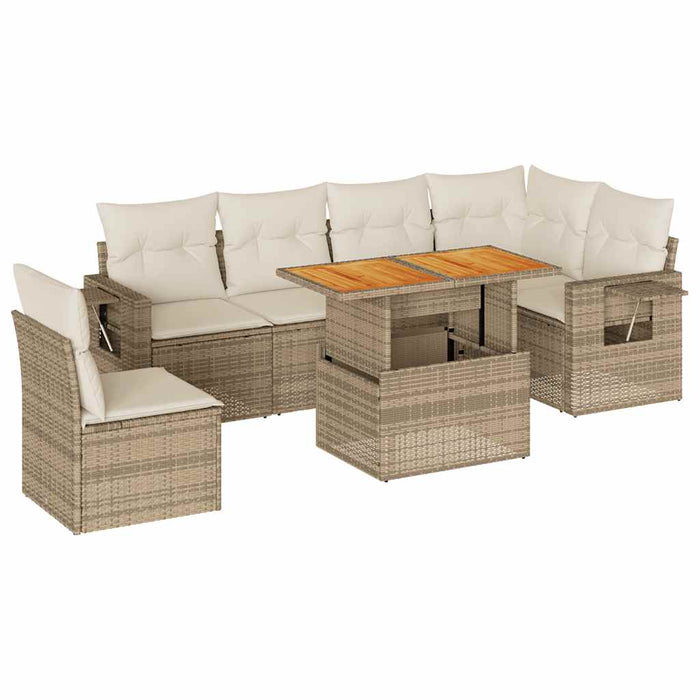 Set Divani da Giardino 7 pz con Cuscini Beige in Polyrattan 3327159