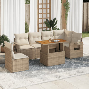 Set Divani da Giardino 7 pz con Cuscini Beige in Polyrattan 3327159