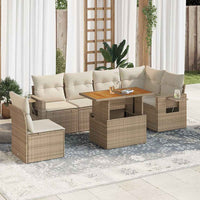 vidaXL Set Divani da Giardino 7 pz con Cuscini Beige in Polyrattan