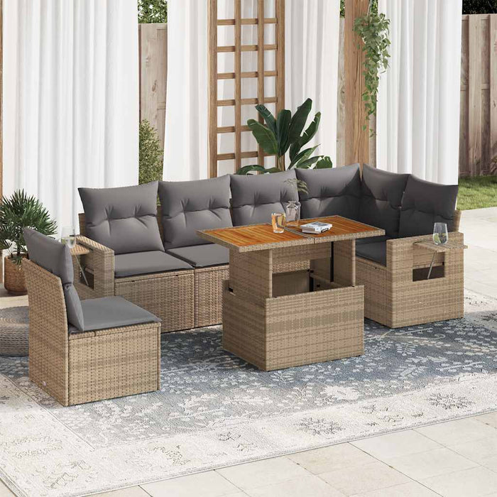Set Divani da Giardino 7 pz con Cuscini Beige in Polyrattan
