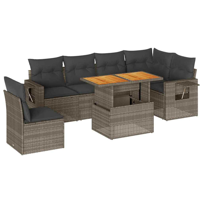 Set Divani da Giardino 7 pz con Cuscini Grigio in Polyrattan