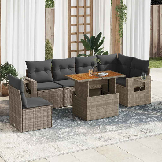 Set Divani da Giardino 7 pz con Cuscini Grigio in Polyrattan