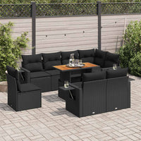 Set Divani da Giardino 9 pz con Cuscini Nero in Polyrattan