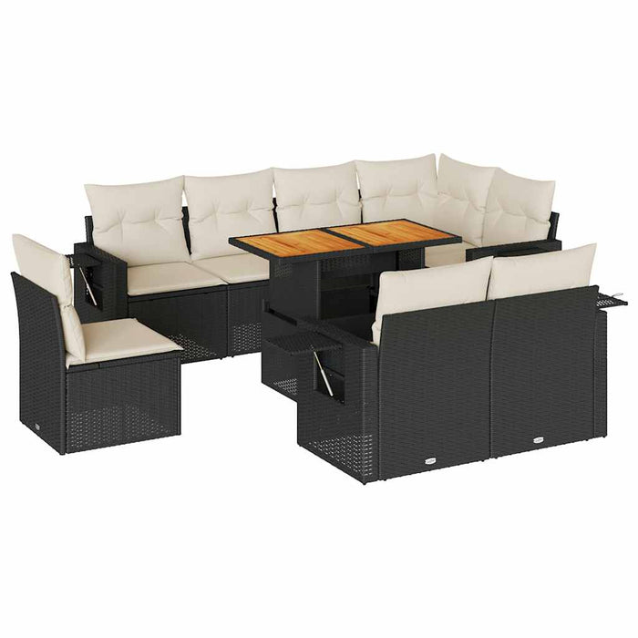 vidaXL Set Divani da Giardino 9 pz con Cuscini Nero in Polyrattan