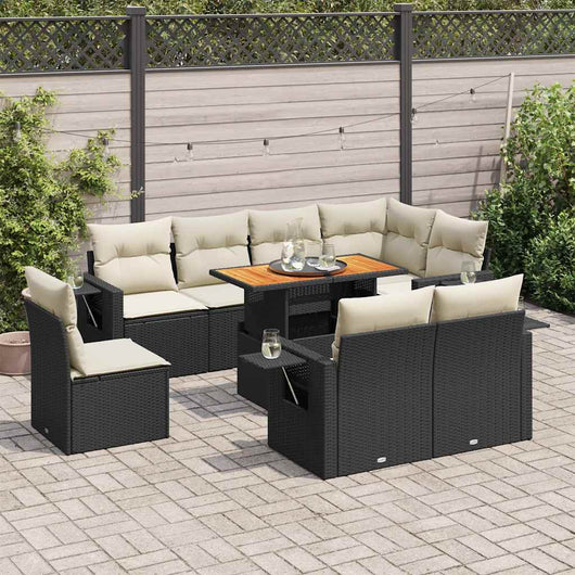 vidaXL Set Divani da Giardino 9 pz con Cuscini Nero in Polyrattan