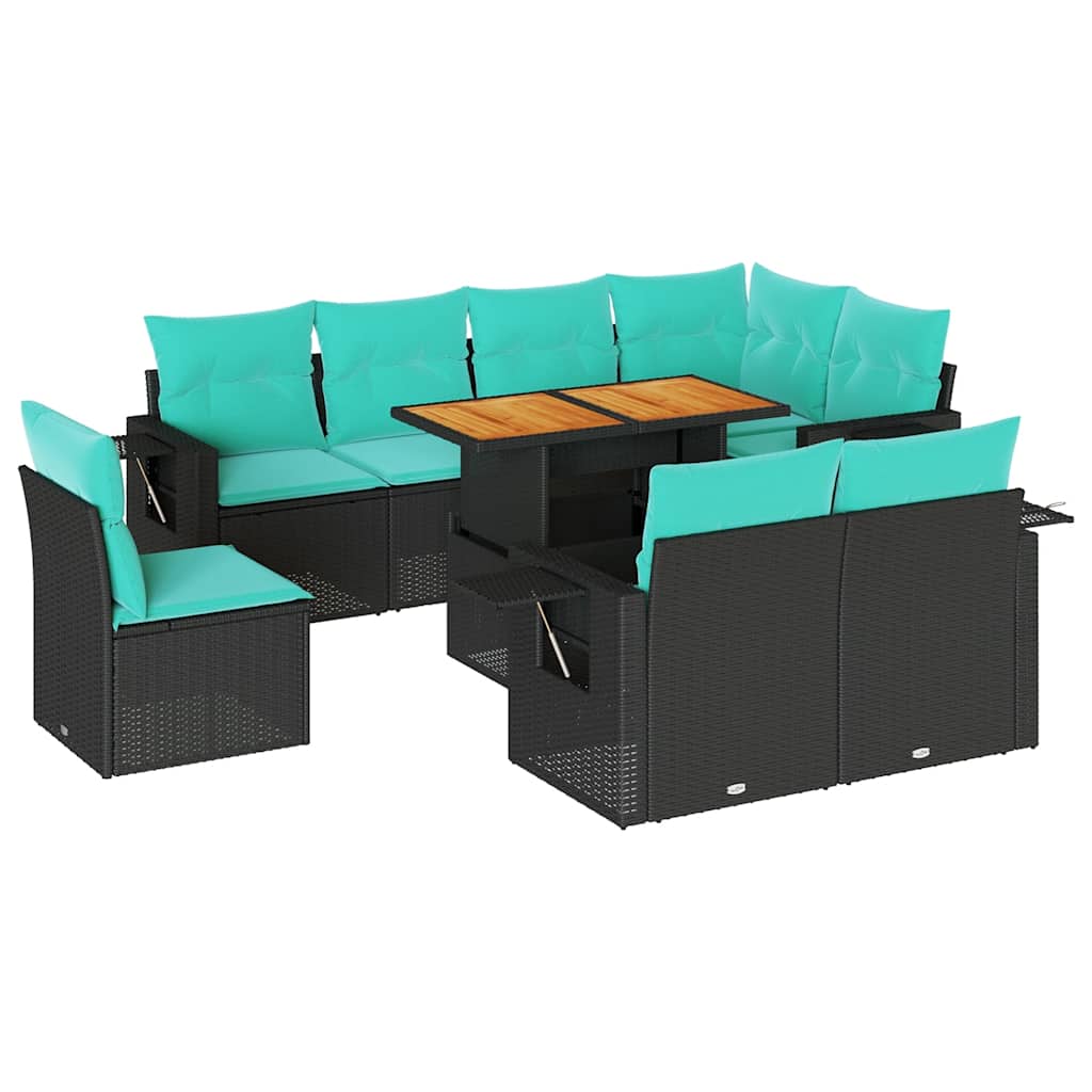 Set Divani da Giardino 9 pz con Cuscini Nero in Polyrattan 3327165