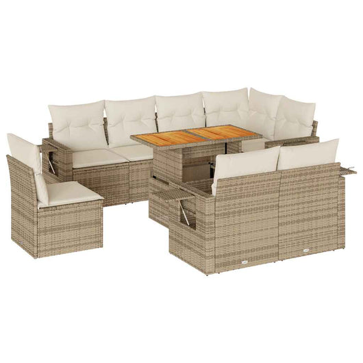 vidaXL Set Divano da Giardino 9 pz con Cuscini Beige in Polyrattan