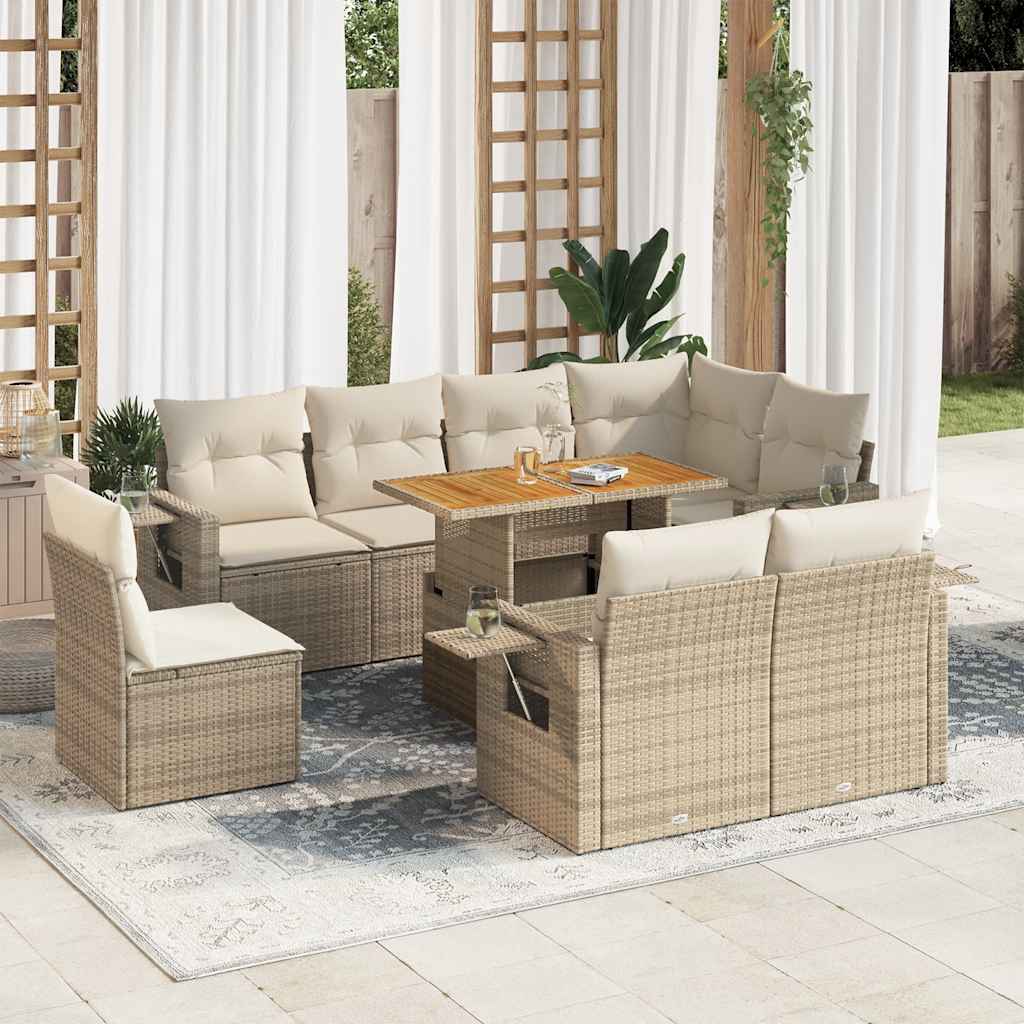 Set Divano da Giardino 9 pz con Cuscini Beige in Polyrattan 3327166