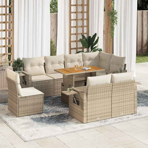 Set Divano da Giardino 9 pz con Cuscini Beige in Polyrattan 3327166