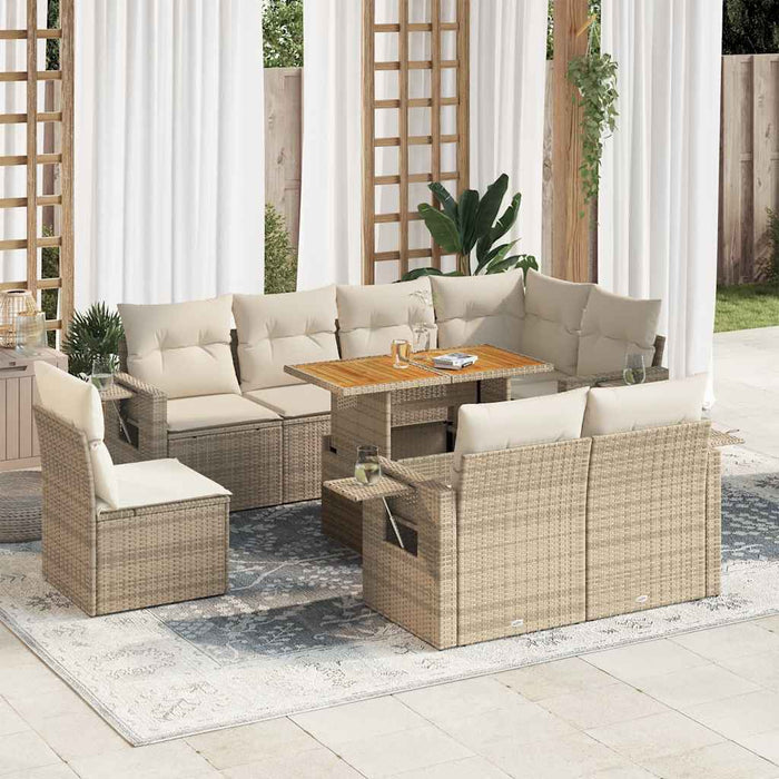 vidaXL Set Divano da Giardino 9 pz con Cuscini Beige in Polyrattan