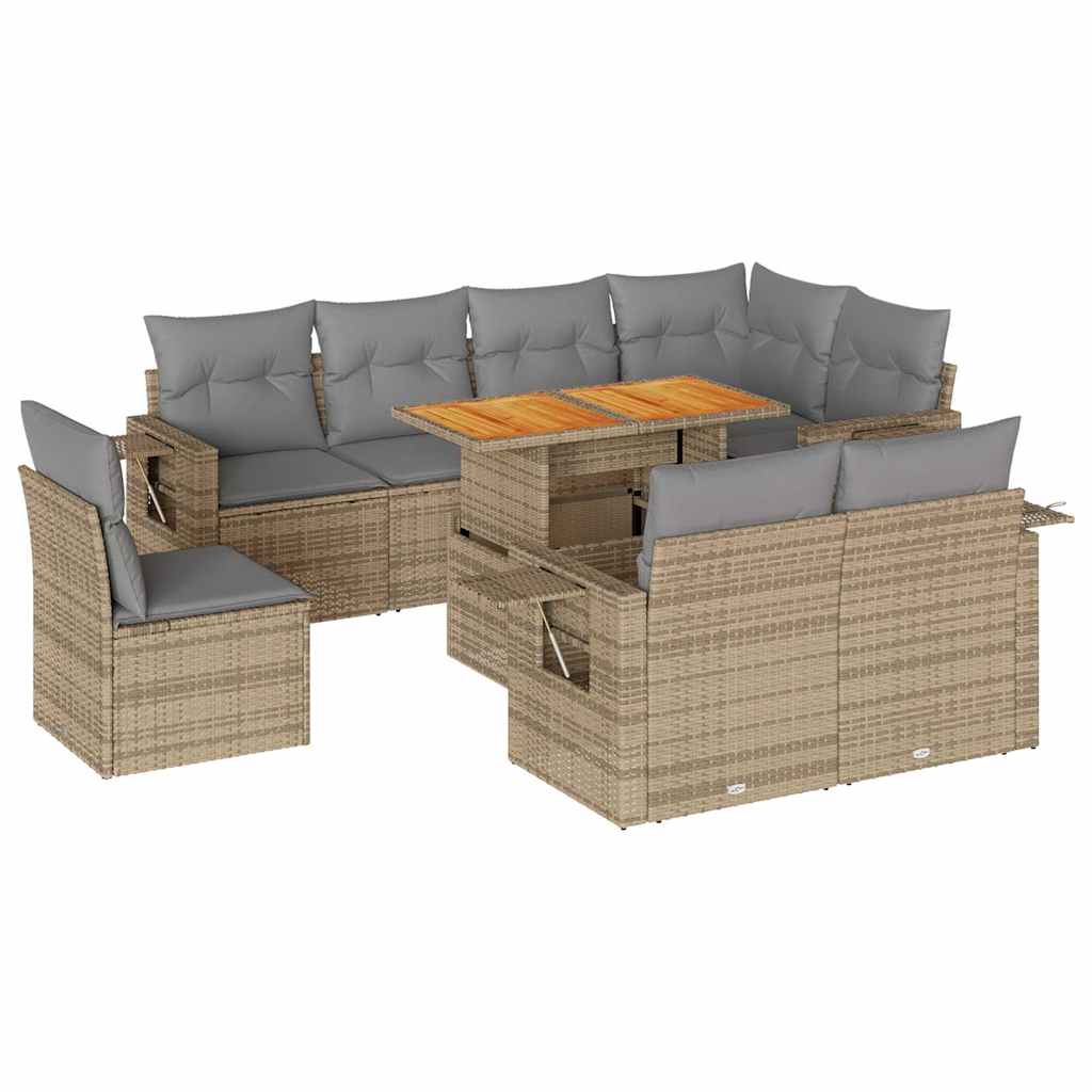 vidaXL Set Divano da Giardino 9 pz con Cuscini Beige in Polyrattan