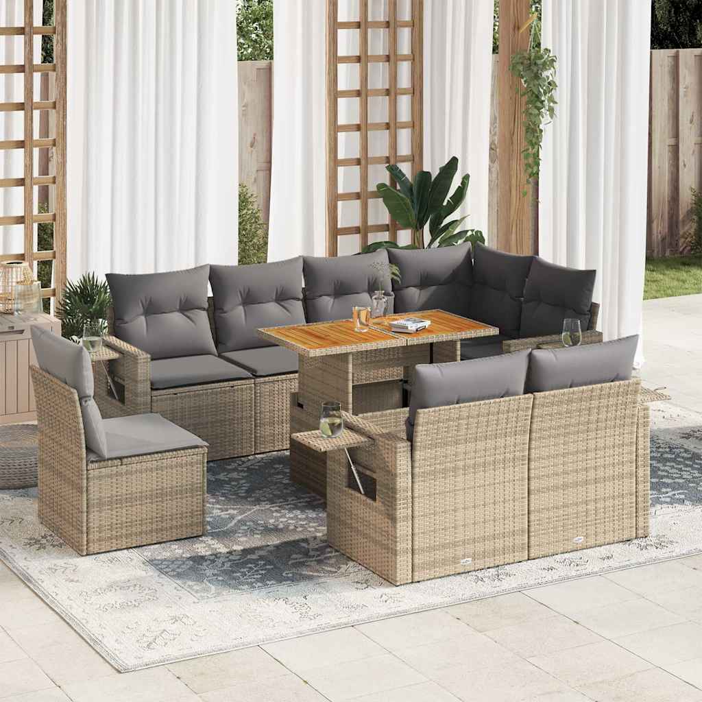 vidaXL Set Divano da Giardino 9 pz con Cuscini Beige in Polyrattan