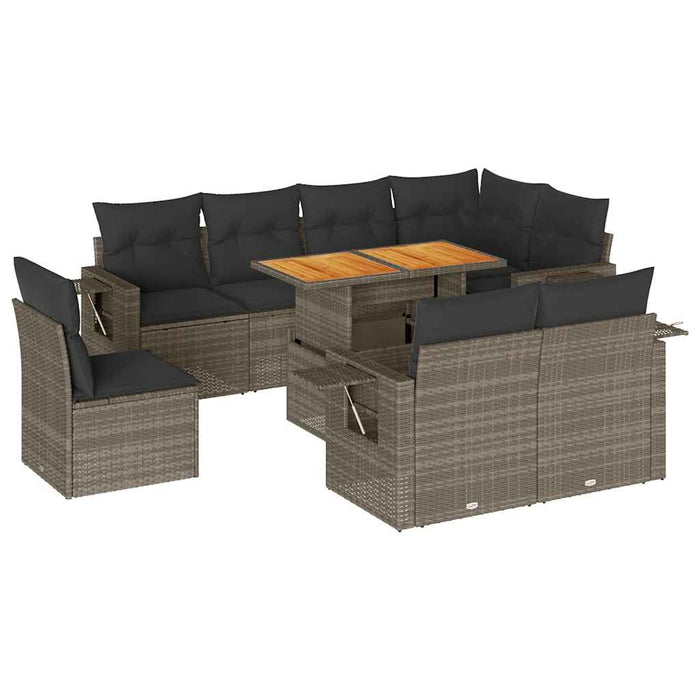 Set Divano da Giardino 9 pz con Cuscini Grigio in Polyrattan