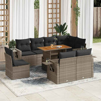 Set Divano da Giardino 9 pz con Cuscini Grigio in Polyrattan