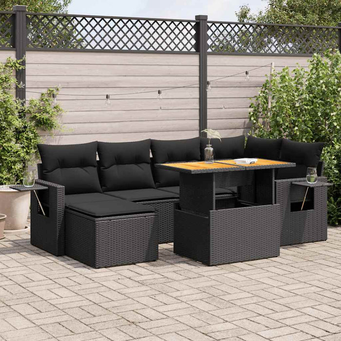 Set Divani da Giardino con Cuscini 7pz Nero Polyrattan 3327170