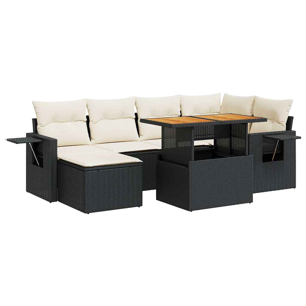 vidaXL Set Divani da Giardino con Cuscini 7pz Nero Polyrattan
