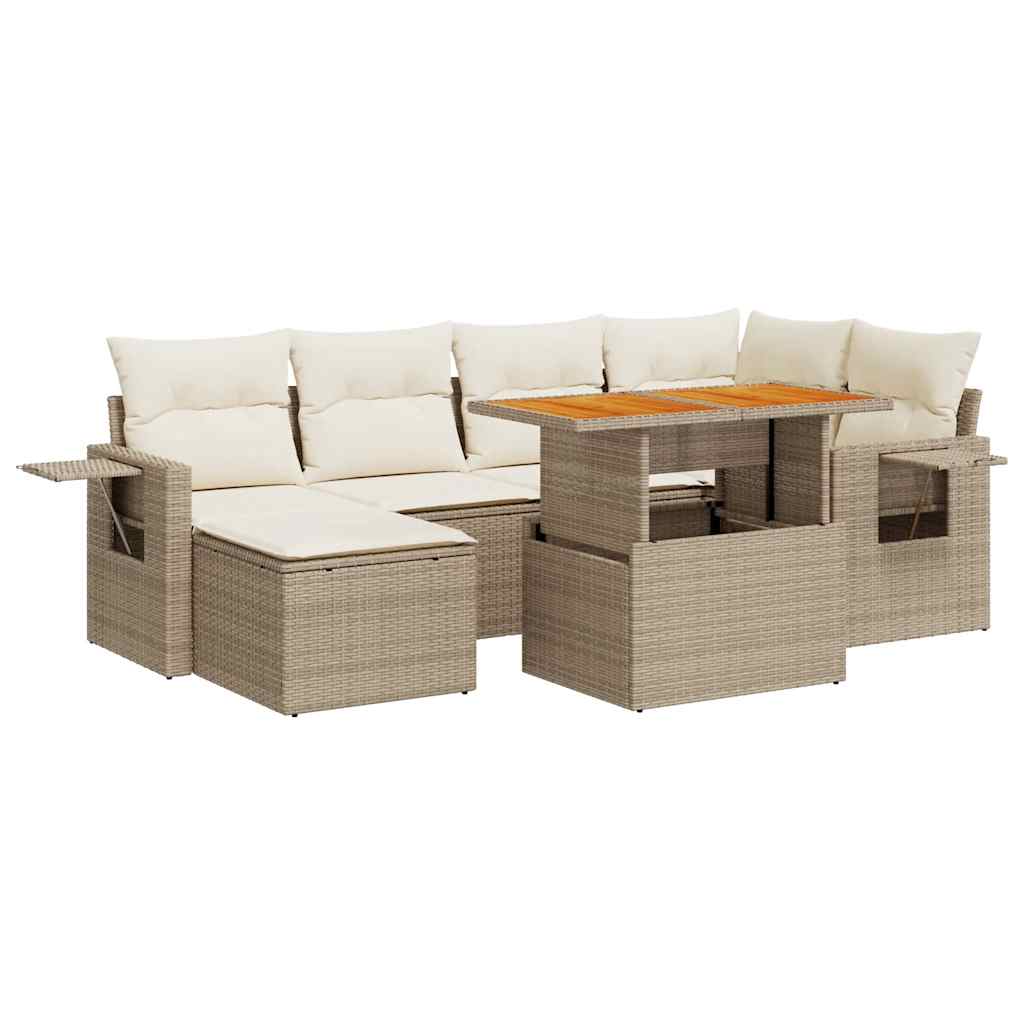 vidaXL Set Divani da Giardino 7 pz con Cuscini Beige in Polyrattan