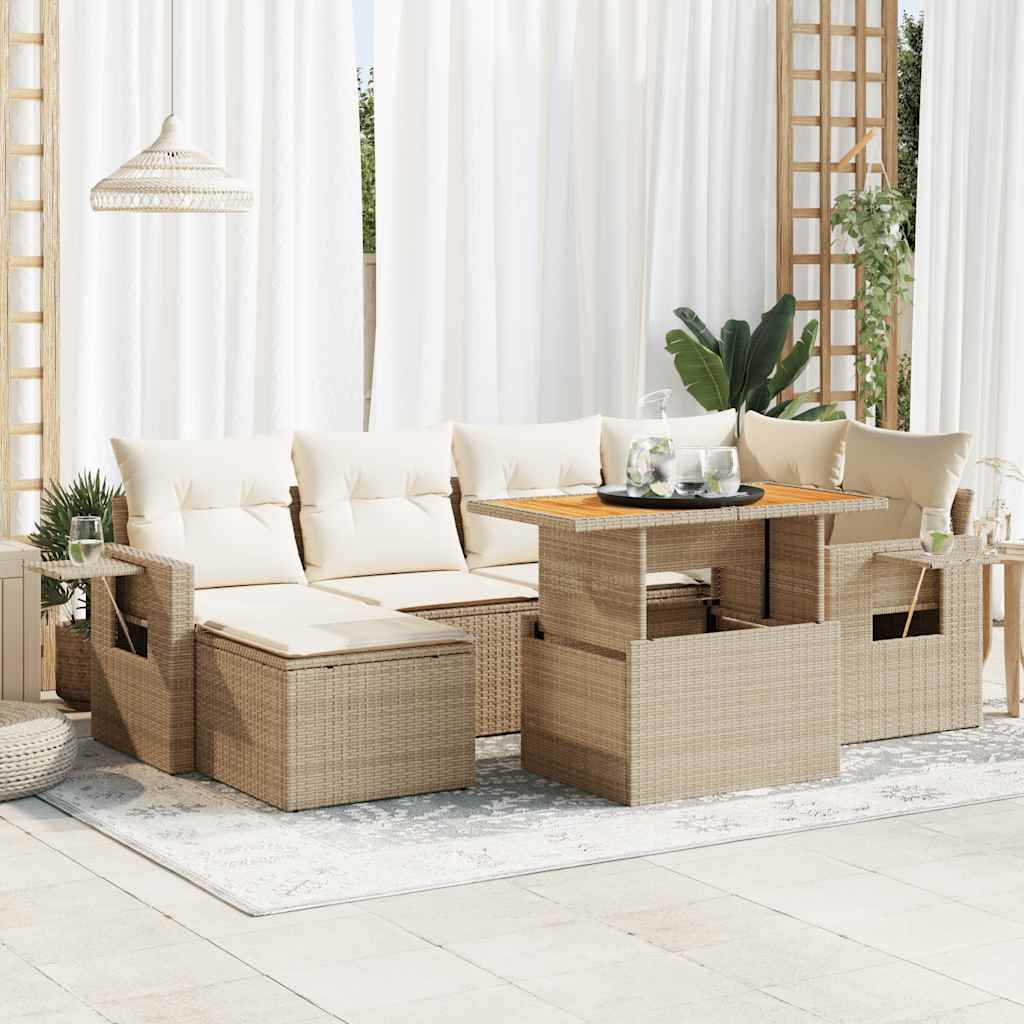vidaXL Set Divani da Giardino 7 pz con Cuscini Beige in Polyrattan