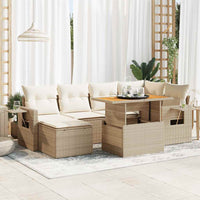 vidaXL Set Divani da Giardino 7 pz con Cuscini Beige in Polyrattan