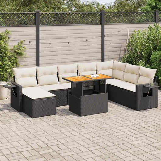 vidaXL Set Divani da Giardino 9 pz con Cuscini Nero in Polyrattan
