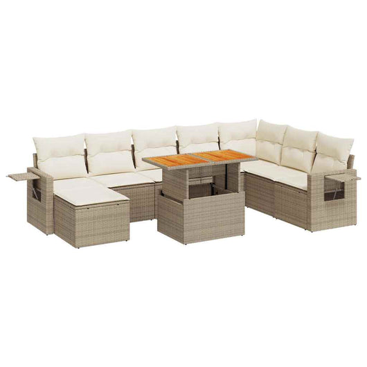 Set Divano da Giardino 9 pz con Cuscini Beige in Polyrattan 3327187
