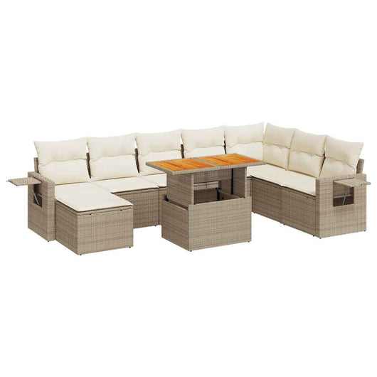 vidaXL Set Divano da Giardino 9 pz con Cuscini Beige in Polyrattan