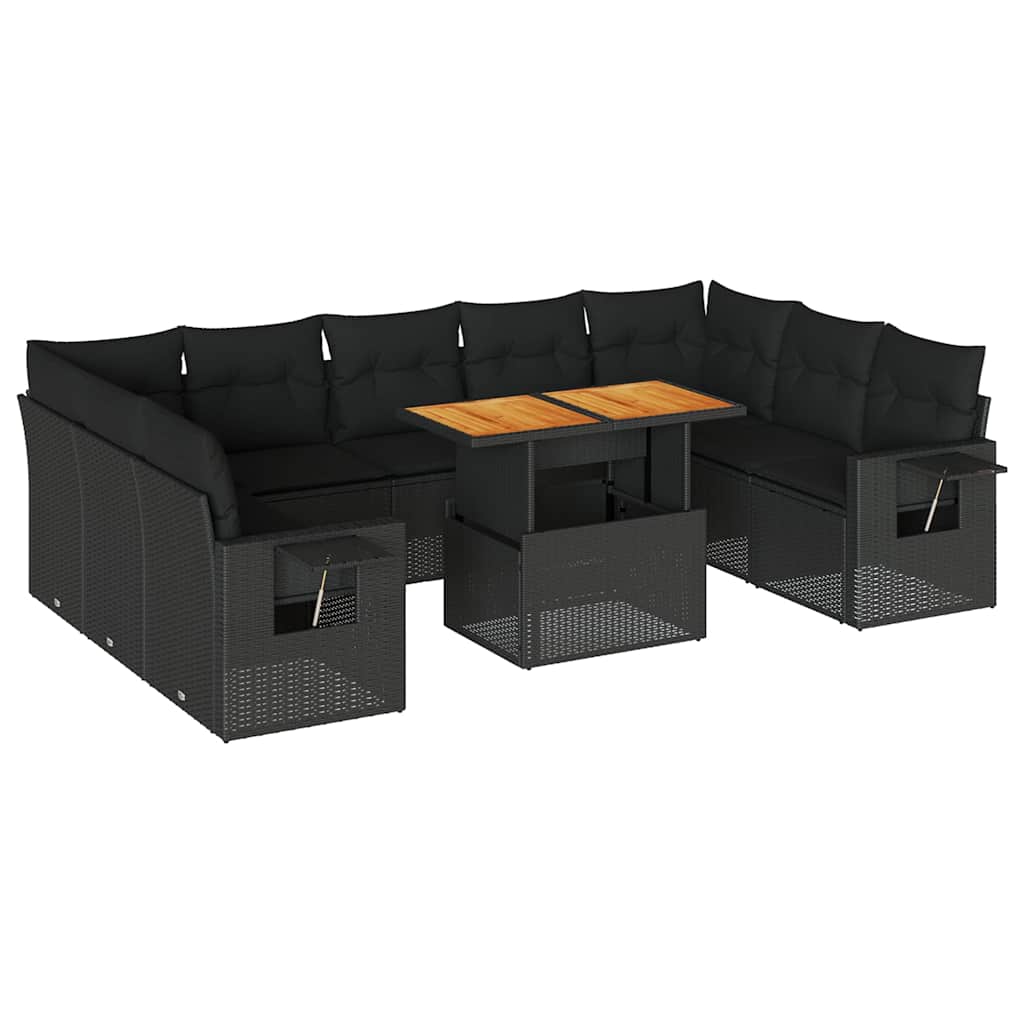 vidaXL Set Divani da Giardino 10pz con Cuscini in Polyrattan Nero
