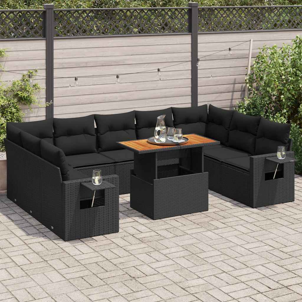 vidaXL Set Divani da Giardino 10pz con Cuscini in Polyrattan Nero