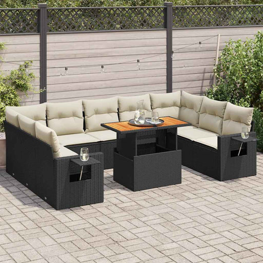 vidaXL Set Divani da Giardino 10pz con Cuscini in Polyrattan Nero