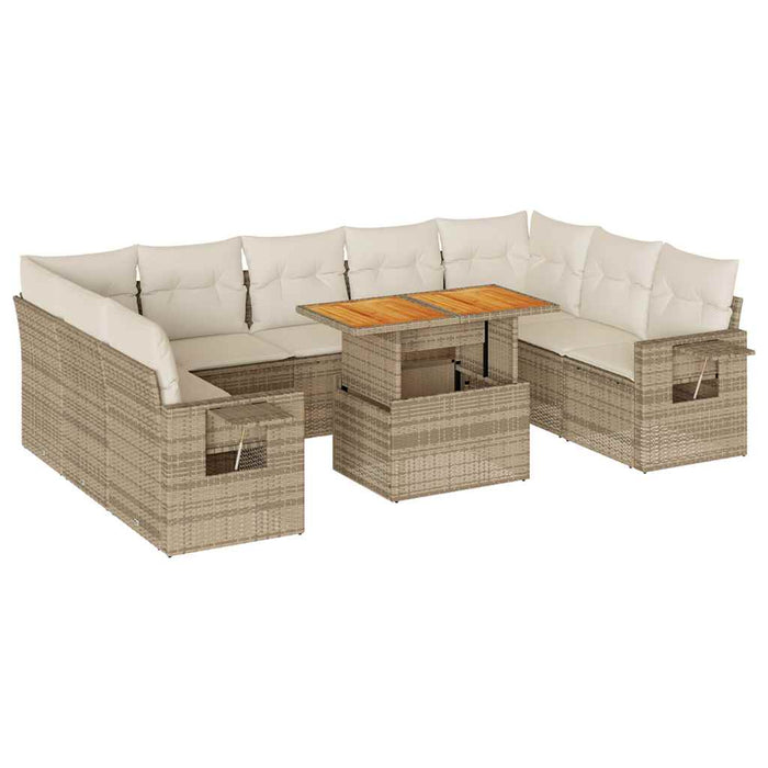 Set Divano da Giardino 10 pz con Cuscini Beige in Polyrattan 3327194