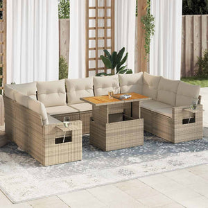 Set Divano da Giardino 10 pz con Cuscini Beige in Polyrattan 3327194