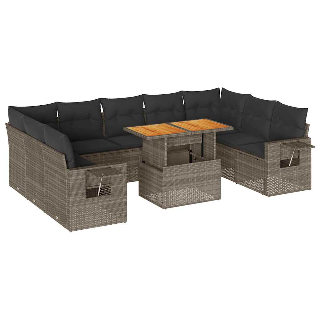 Set Divano da Giardino 10 pz con Cuscini Grigio in Polyrattan