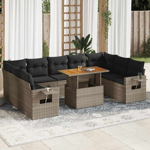 Set Divano da Giardino 10 pz con Cuscini Grigio in Polyrattan