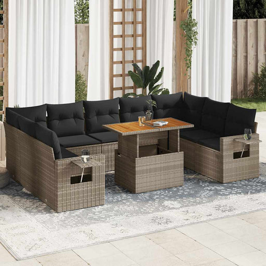 Set Divano da Giardino 10 pz con Cuscini Grigio in Polyrattan