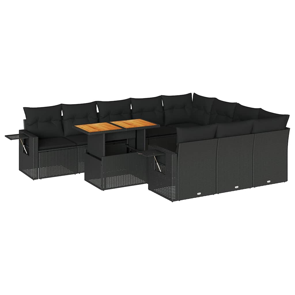 vidaXL Set Divani da Giardino 11 pz con Cuscini in Polyrattan Nero