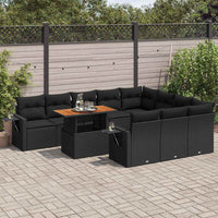 vidaXL Set Divani da Giardino 11 pz con Cuscini in Polyrattan Nero