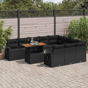 vidaXL Set Divani da Giardino 11 pz con Cuscini in Polyrattan Nero