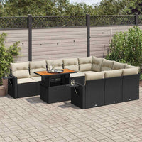 vidaXL Set Divani da Giardino 11 pz con Cuscini in Polyrattan Nero