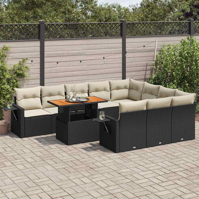 vidaXL Set Divani da Giardino 11 pz con Cuscini in Polyrattan Nero