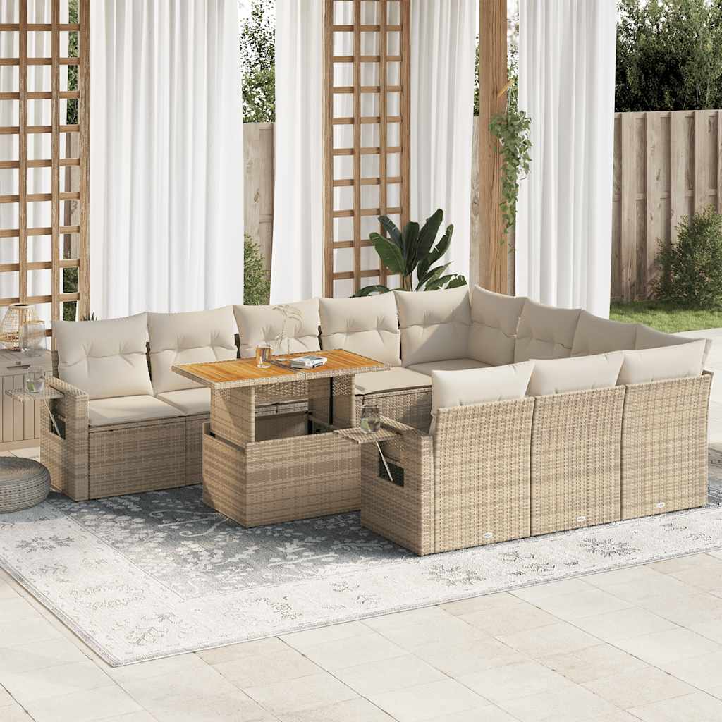 vidaXL Set Divani da Giardino 11 pz con Cuscini Beige in Polyrattan