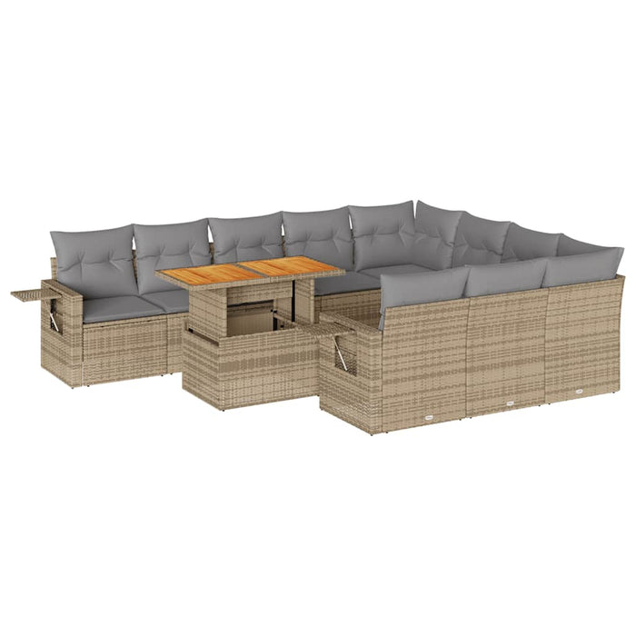 vidaXL Set Divani da Giardino 11 pz con Cuscini Beige in Polyrattan