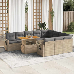 vidaXL Set Divani da Giardino 11 pz con Cuscini Beige in Polyrattan