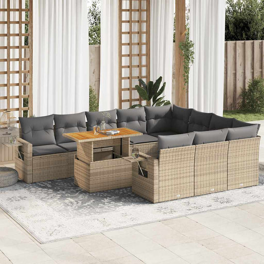 vidaXL Set Divani da Giardino 11 pz con Cuscini Beige in Polyrattan